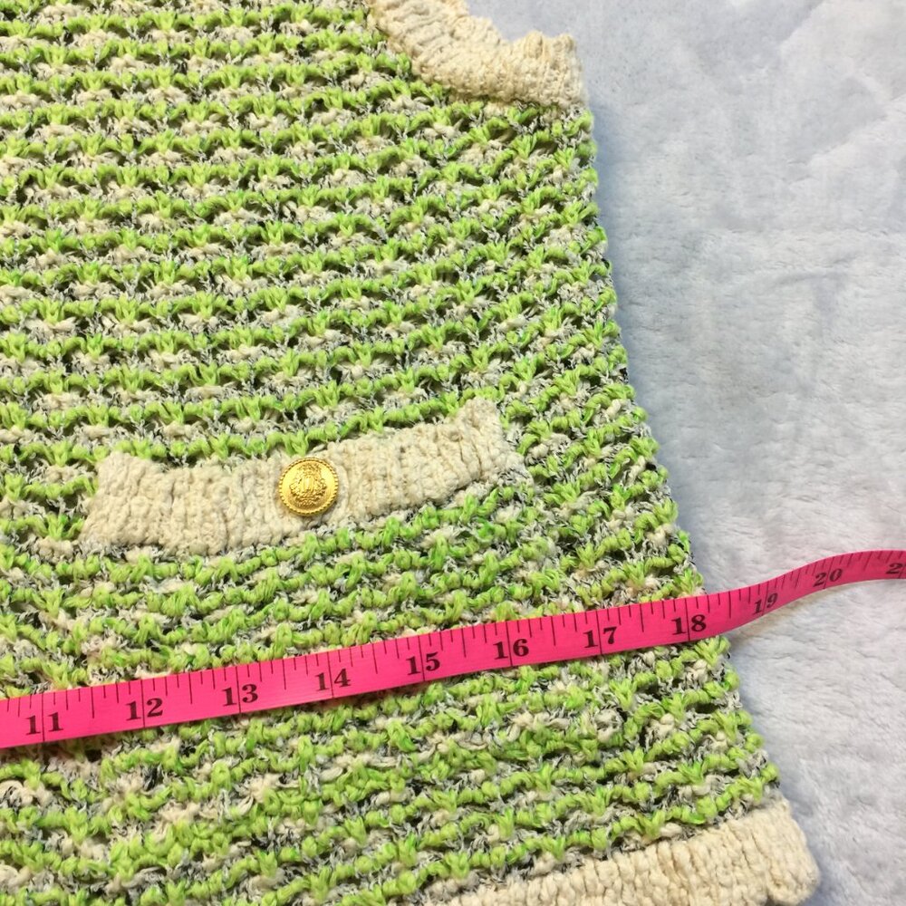 Zara Vest Sweater Size M Womans Green Cream Crochet Knit Gold Buttons Sleeveless - Picture 8 of 13